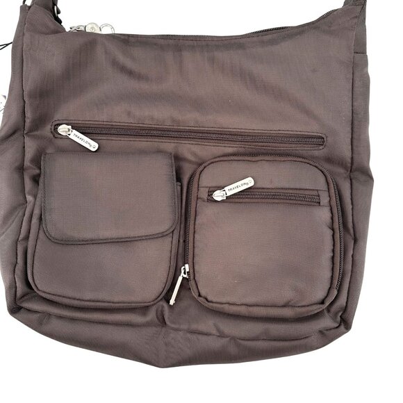 NWT Travelon Anti-Theft Bucket Tote Bag Multiple Zipper Pockets Brown - Picture 4 of 13